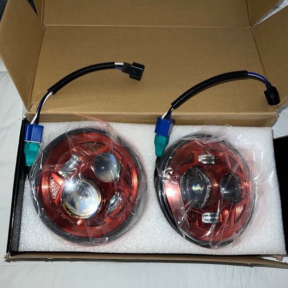 Jeep 7” Round LED Headlight High Low Beam headlamps-red - Picture 7 of 12